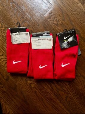 Nike Red Soccer Socks with White Swoosh Dry Fit